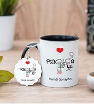 Psikolog Siyah Kupa Bardak Ve Anahtarlık Set