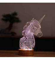 Unicorn Figürlü Dekoratif Hediye Led Masa Lambası 7 Işık Rengi Ahşap Taban