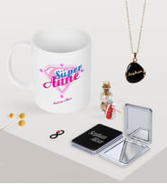 BK Gift Kişiye Özel Süper Anne Kupa Ayna ve Siyah Mineli Kolye Seti-2 (Model 1)