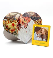 Kişiye Özel Fotoğraflı Romantik Kalp Puzzle & Sarı Renk İnstagram Çerçevesi Hediye Seti