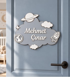 Gifties Gri Gökyüzü Temalı Kişiye Özel Kapı Süsü