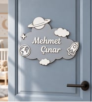 Gifties Gri Gökyüzü Temalı Kişiye Özel Kapı Süsü