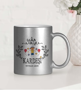 BK Gift Kişiye Özel Yılın En İyi Kardeşi Gümüş Yaldızlı Kupa Bardak  2