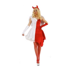 Melek Şeytan Halloween Kıyafeti Yetişkin Kadın (Beyaz)
