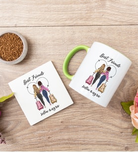 Best Friends İki İsimli Yeşil Kupa Bardak ve Bardak Altlığı