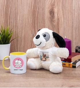 Aşık Çiftlere Özel Sarı Kupa Bardak ve Peluş Köpek