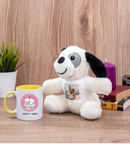 Aşık Çiftlere Özel Sarı Kupa Bardak ve Peluş Köpek