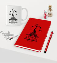 BK Gift Kişiye Özel Avukat Temalı Kırmızı Defter Kalem Kupa Seti - 5 (Model 1)