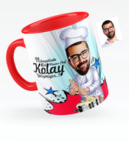 BK Gift Kişiye Özel Bay Chef Karikatürlü Kırmızı Kupa Bardak  2