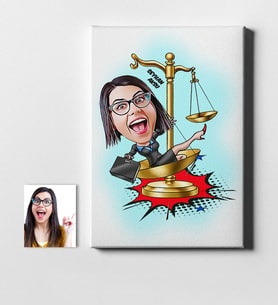 BK Gift Kişiye Özel Bayan Avukat Karikatür Kanvas Tablo 50x70cm 4