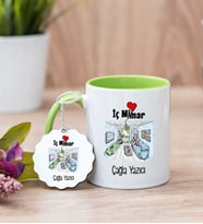İç Mimar Yeşil Kupa Bardak Ve Anahtarlık Set