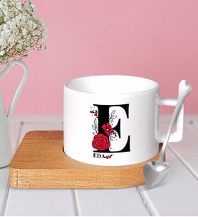 BK Gift Kişiye Özel Harfli Ahşap Altlıklı Seramik Fincan-6 (Beyaz)