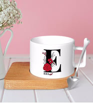 BK Gift Kişiye Özel Harfli Ahşap Altlıklı Seramik Fincan-6 (Beyaz)