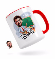 BK Gift Kişiye Özel Erkek Öğretmen Karikatürlü Kırmızı Kupa Bardak-1