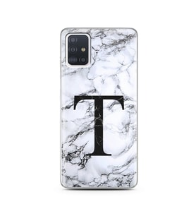 Samsung A51 Beyaz Mermer Harf Tasarımlı Telefon Kılıfı T-Harfi 