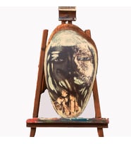 GOLD WOMAN-3  Mod. Doğal Ahşap Kütük Üzeri Tablo (Çok Renkli)
