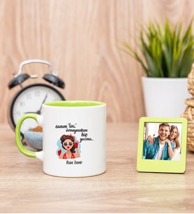 Övmeyeceksen Hiç Yazma Yeşil Kupa Bardak ve Yeşil Mini Fotoğraf Çerçevesi
