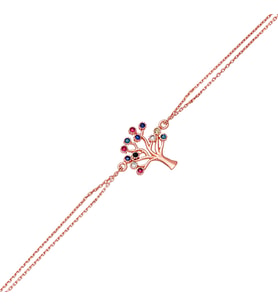 Roze Rengi Hayat Ağacı Gümüş Bileklik