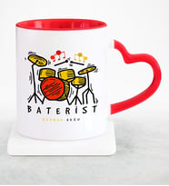 BK Gift Kişiye Özel Mesleki Baterist Kırmızı Kalpli Kupa Bardak  2