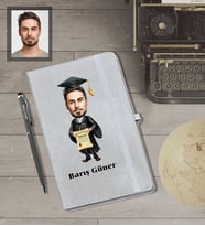 Kişiye Özel Mezuniyet Karikatürlü Gri Defter Kalem Hediye Seti  Bay-2
