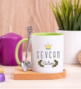 Evimizin SultanI Ahşap Altlıklı Yeşil Kupa Bardak