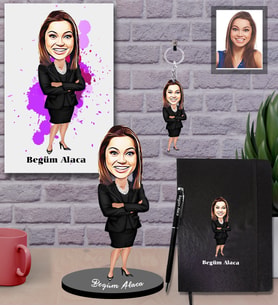 Kişiye Özel Patron Karikatürlü 5 li Hediye Seti Bayan-24