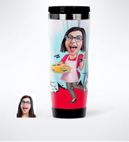 BK Gift Kişiye Özel Bayan Ressam Karikatürlü Çelik Termos Bardak  1