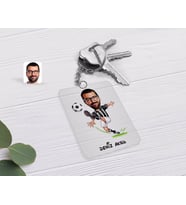 BK Gift Kişiye Özel Erkek Siyah Beyaz Futbolcu Karikatürlü Şeffaf Pleksi Anahtarlık-1