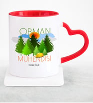 BK Gift Kişiye Özel Mesleki Orman Mühendisi Kırmızı Kalpli Kupa Bardak