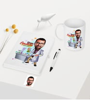 BK Gift Kişiye Özel Bay Kimya Öğretmeni Temalı Karikatürlü Beyaz Defter Kalem Kupa Seti - 2