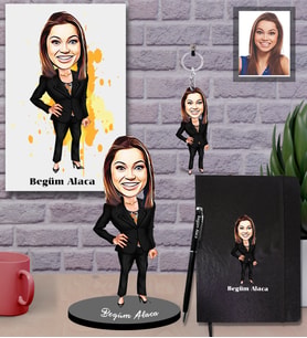 Kişiye Özel Öğretmen Karikatürlü 5 li Hediye Seti Bayan-13