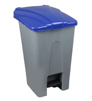 Safell Plastik Köşeli Pedallı Çöp Kovası 70 Lt - Tekerlekli - Pedallı Çöp Konteyneri - Gri Mavi