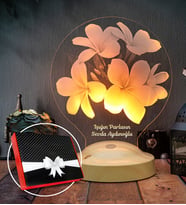 Anneye Hediye Plumeria Çiçeği Led Lamba, Doğum Günü Çiçekli Hediye, Kişiye Özel İsimli Hediye