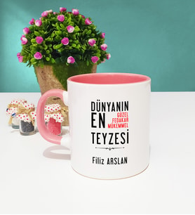 Teyze Tasarımlı Kişiye Özel Teyze Kupa Bardak Pembe