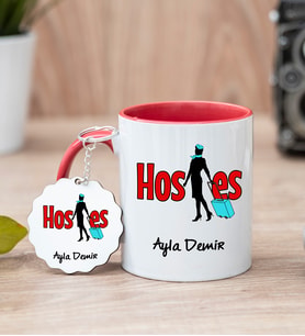 Hostes Kırmızı Kupa Bardak Ve Anahtarlık Set