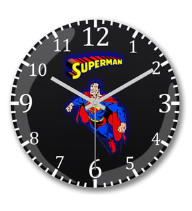Superman Duvar Saati Bombeli Gercek Cam