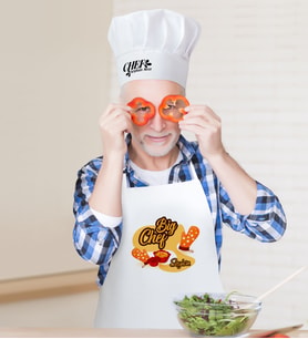 BK Gift Kişiye Özel Big Chef Erkek Mutfak Önlüğü ve Aşçı Şapkası Seti-2 (Beyaz)