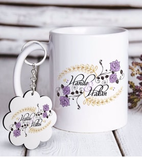 BK Gift Kişiye Özel Sevgililer Günü Beyaz Kupa ve Anahtarlık Hediye Seti-124 (Model 1)