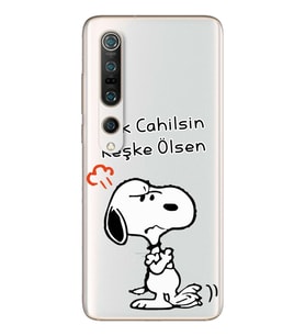 Snoopy Tasarımlı Süper Şeffaf Silikon Telefon Kılıfı Xiomai Mi10- Mi 10 Pro