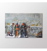 Arty Tablo Suluboya Köprüde Balık Tutanlar Tablo (Karışık)