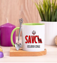 Savcı Ahşap Altlıklı Yeşil Kupa Bardak