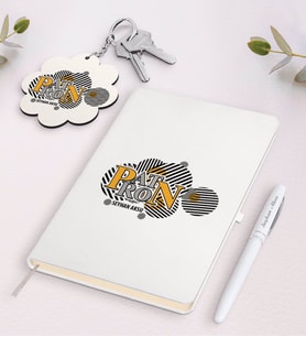 BK Gift Kişiye Özel Patron Tasarımlı Beyaz Defter Kalem ve Anahtarlık Hediye Seti-12 (Model 1)