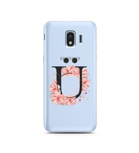 Pembe Çiçekli Harf Tasarım Süper Şeffaf Silikon Telefon Kılıfı Samsung J2 Pro (2