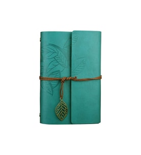Yaprak Desen Deri Kaplı Defter (Mavi)