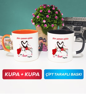 İkili Sevgiliye Sevgililer Günü Hediyesi 10 Kupa Bardak Turuncu Siyah