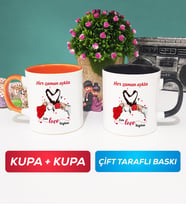 İkili Sevgiliye Sevgililer Günü Hediyesi 10 Kupa Bardak Turuncu Siyah