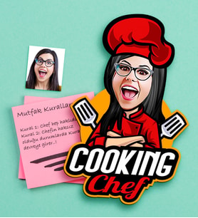 BK Gift Kişiye Özel Bayan Chef Karikatürlü Ahşap Magnet-11 (Çok Renkli)