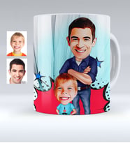 BK Gift Kişiye Özel Baba Oğul Karikatürlü Beyaz Kupa Bardak  2
