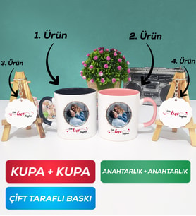 İkili Siyah Pembe Sevgiliye Sevgililer Günü Hediyesi 11 Kupa Bardak Anahtarlık