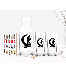 BK Gift Kişiye Özel Renkli Baskılı Atatürk Temalı İkili Rakı Bardağı Karaf ve Cep Kitabı Hediye Seti-32 (Model 1)